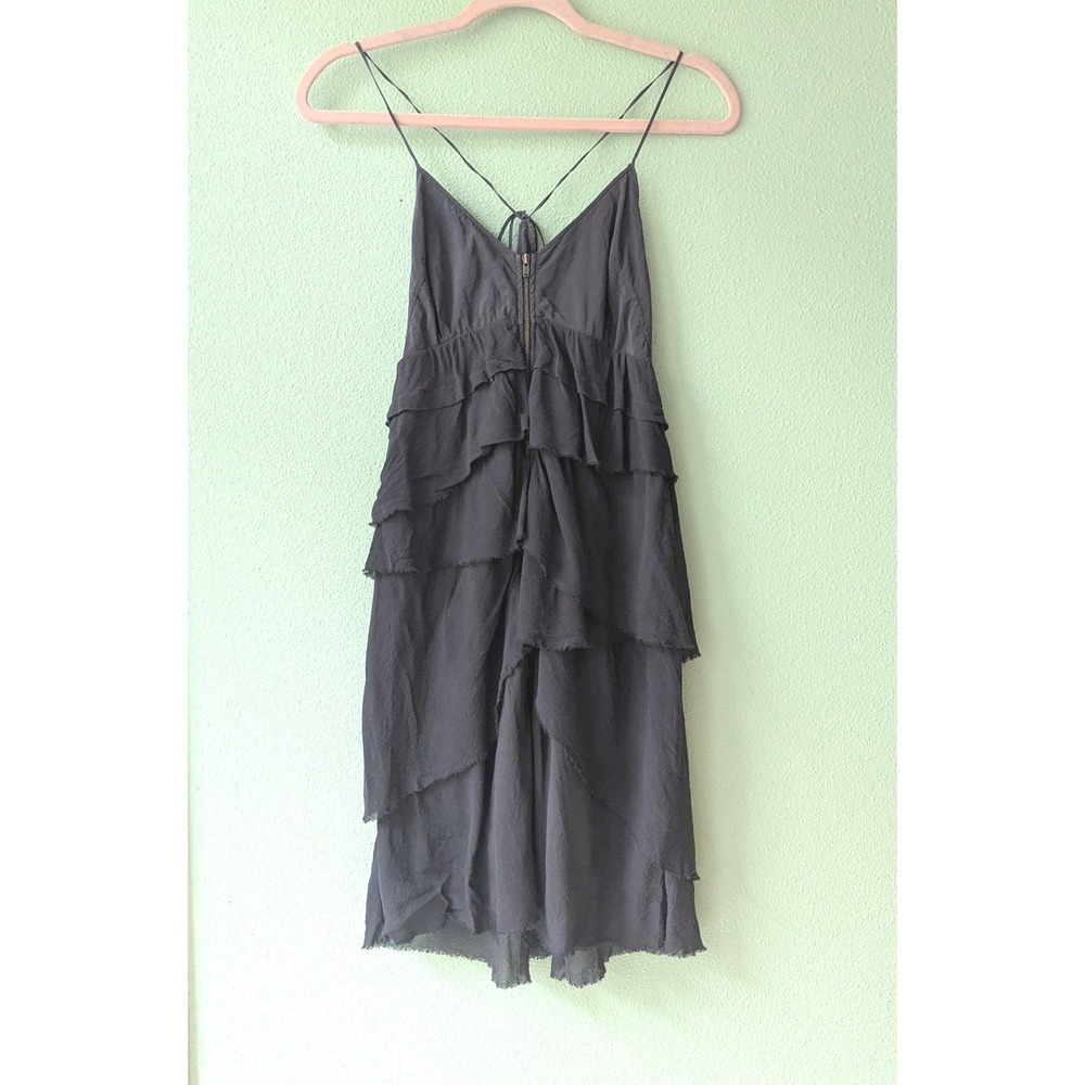 Wilfred Aritzia Silk Ruffle Mini Dress Grey Strappy Back‎ Raw Edge Size 6